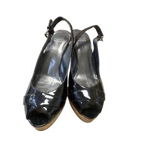 Stuart Weizmann women’s black patent leather shoe/heel/wedge size 9.5M SKU 2728